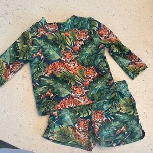 Posh Peanut Tropical Tiger Swim Shirt and Shorts Sz 6-12mo